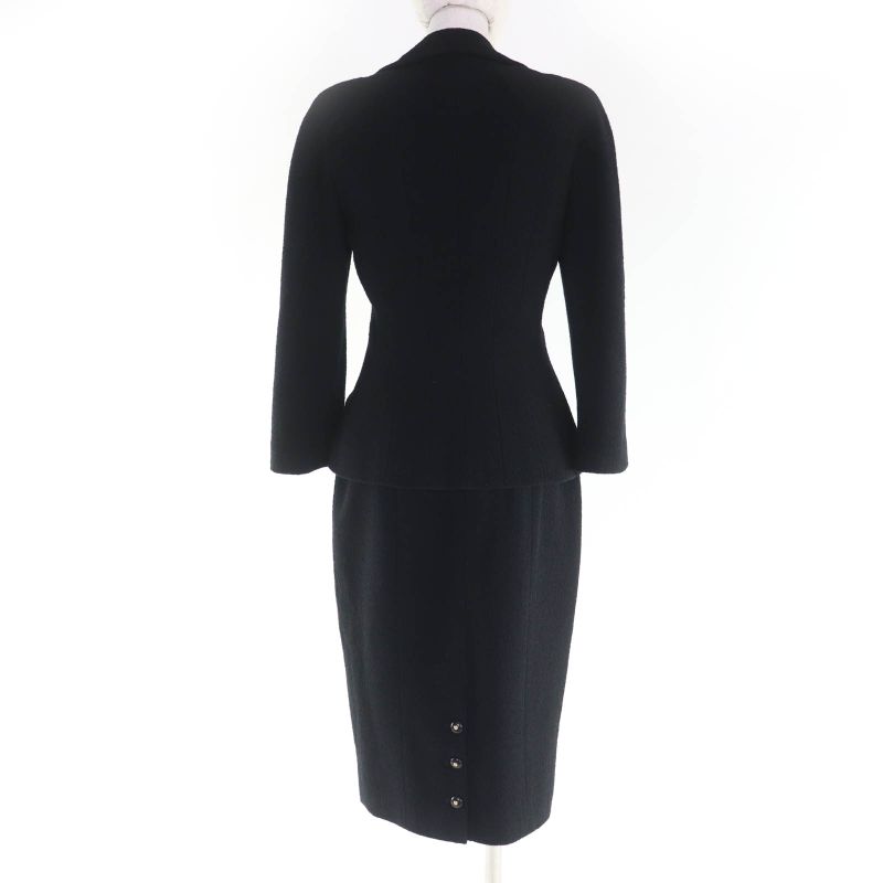 CHANEL Vintage 95A P05816v04346 Coco Mark Button Tweed Jacket Skirt Setup Black