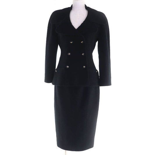 CHANEL Vintage 95A P05816v04346 Coco Mark Button Tweed Jacket Skirt Setup Black