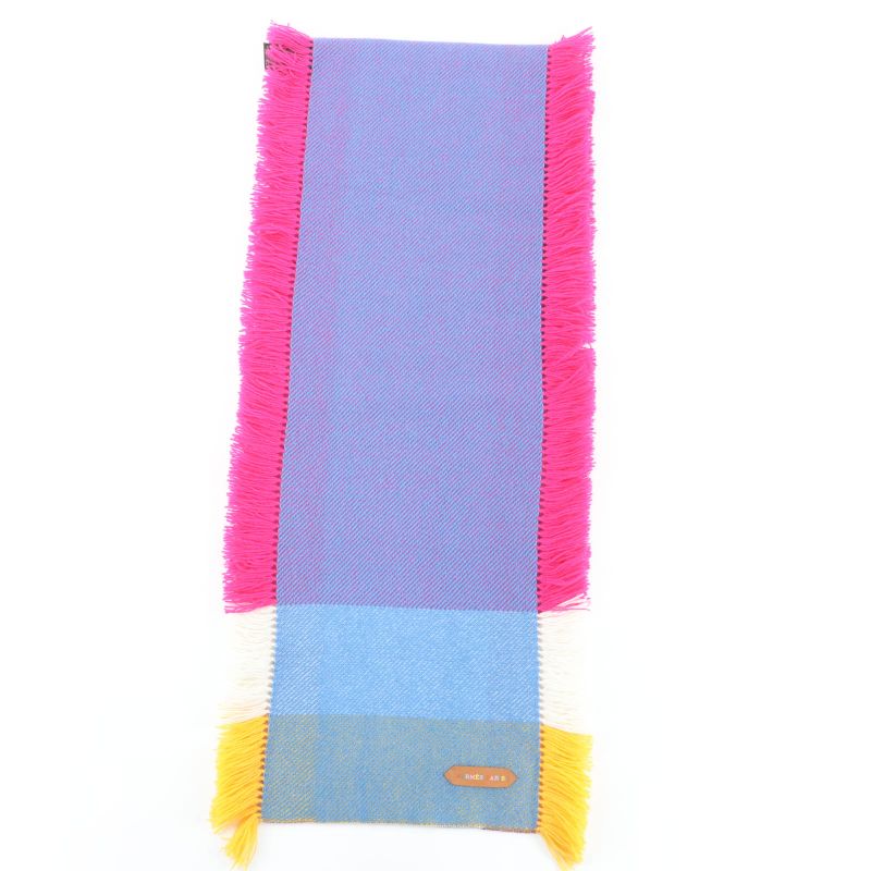 Hermes 100% Cashmere Knit Scarf With Logo Leather Patch And Side Fringe Scarf