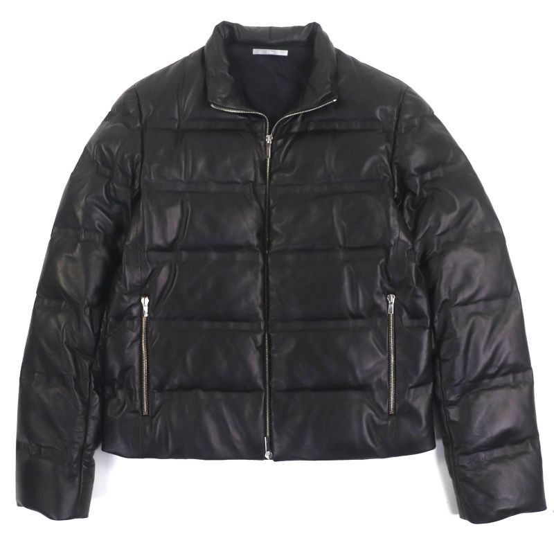 DIOR Om 963l429k0272 Lamb Leather Double Zip Up Down Jacket Black 48 Made In