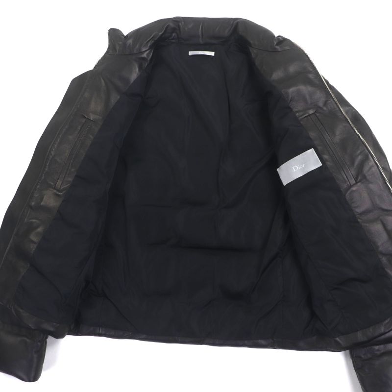 DIOR Om 963l429k0272 Lamb Leather Double Zip Up Down Jacket Black 48 Made In