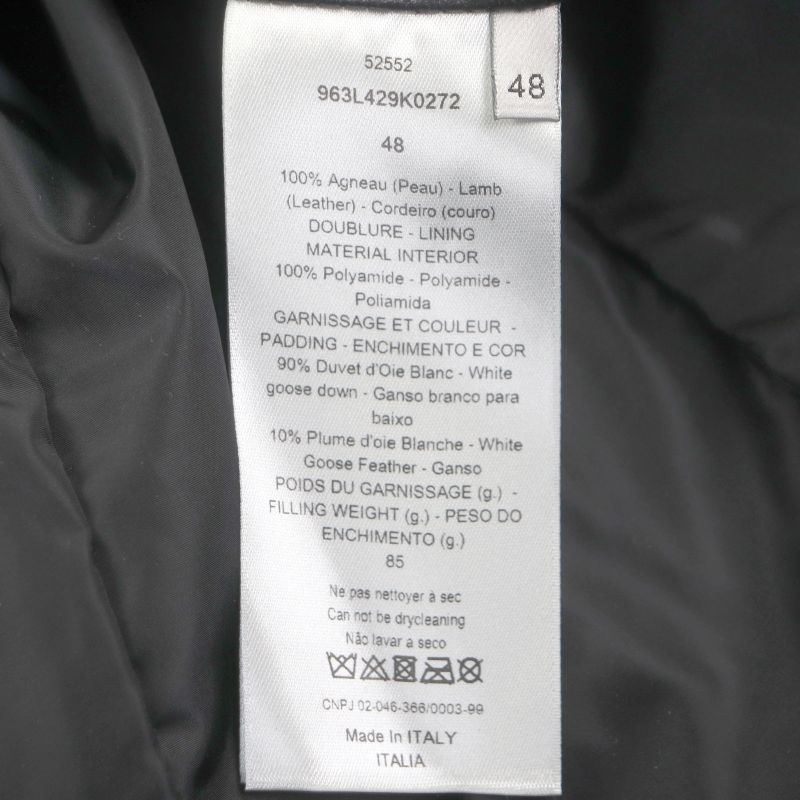 DIOR Om 963l429k0272 Lamb Leather Double Zip Up Down Jacket Black 48 Made In