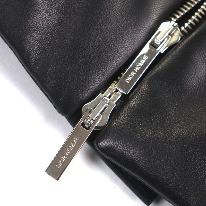 DIOR Om 963l429k0272 Lamb Leather Double Zip Up Down Jacket Black 48 Made In