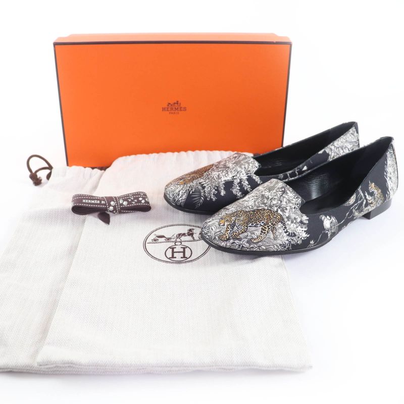 Hermes Equatorial Sketch Animal Pattern Flat Shoes Pumps Multicolor 38 With Box
