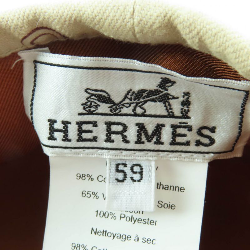 Hermes Saint Honore Cotton Cliquetis Serie Hardware Hat Beret Beige 59 Made In