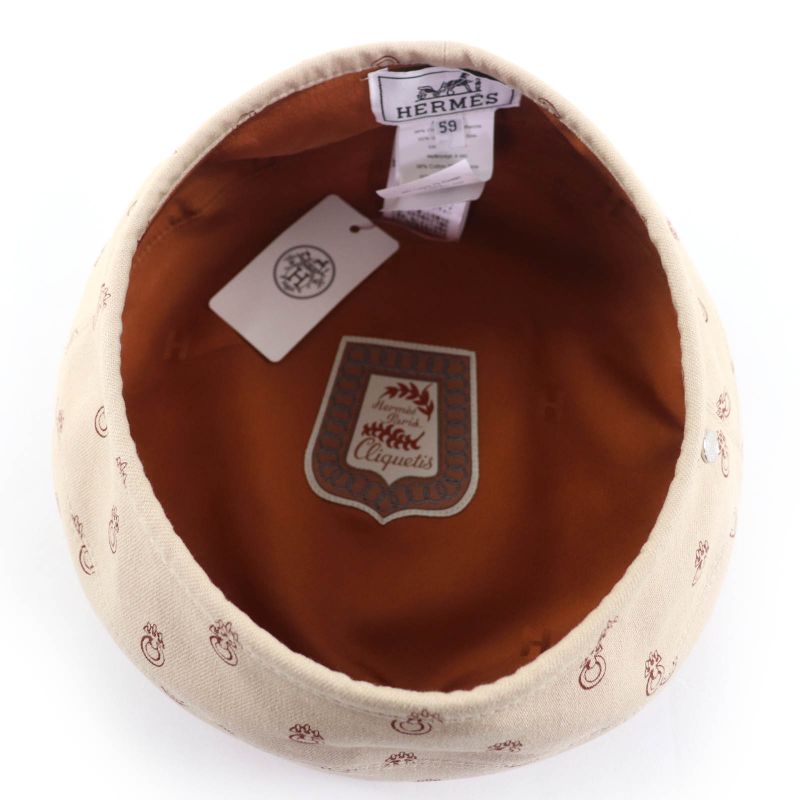 Hermes Saint Honore Cotton Cliquetis Serie Hardware Hat Beret Beige 59 Made In