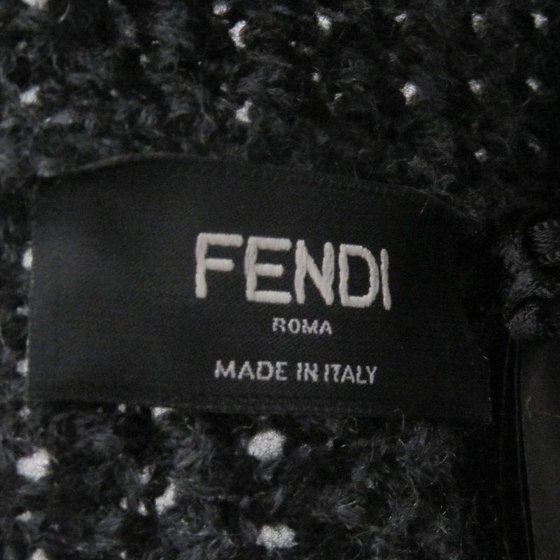 Fendi Fxq958 Cashmere Blend Zucca FF Logo Allover Knit Bucket Hat Black Gray