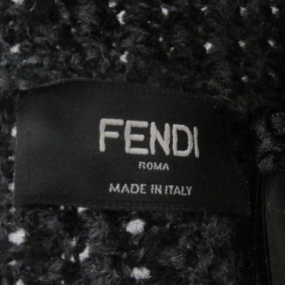 Fendi Fxq958 Cashmere Blend Zucca FF Logo Allover Knit Bucket Hat Black Gray