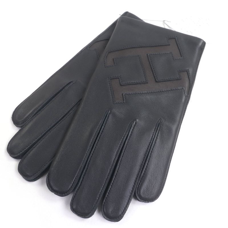 Hermes Lambskin 100% Silk Lining H Logo Leather Gloves Black 9 With Box Made In