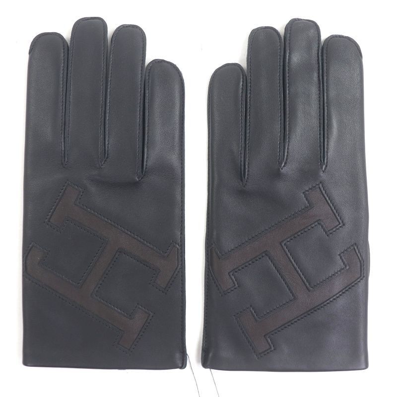 Hermes Lambskin 100% Silk Lining H Logo Leather Gloves Black 9 With Box Made In