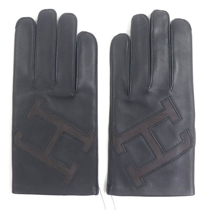 Hermes Lambskin 100% Silk Lining H Logo Leather Gloves Black 9 With Box Made In