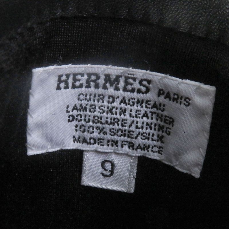 Hermes Lambskin 100% Silk Lining H Logo Leather Gloves Black 9 With Box Made In