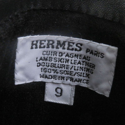 Hermes Lambskin 100% Silk Lining H Logo Leather Gloves Black 9 With Box Made In