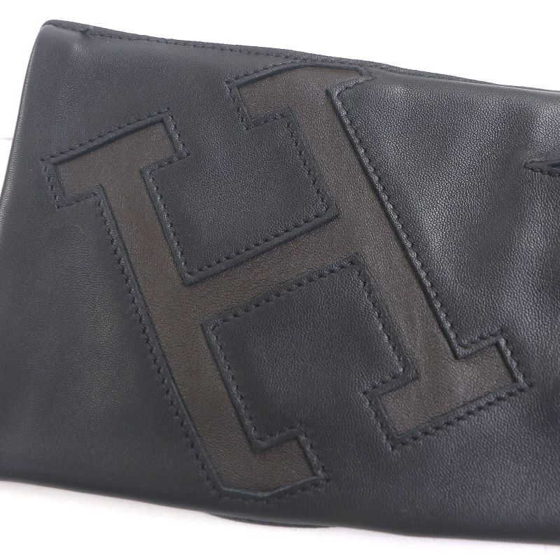 Hermes Lambskin 100% Silk Lining H Logo Leather Gloves Black 9 With Box Made In