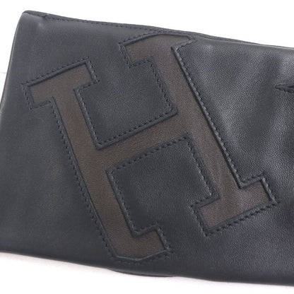 Hermes Lambskin 100% Silk Lining H Logo Leather Gloves Black 9 With Box Made In