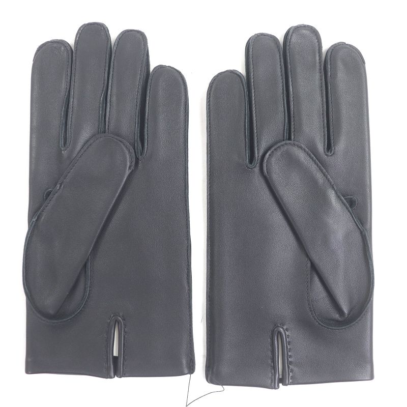 Hermes Lambskin 100% Silk Lining H Logo Leather Gloves Black 9 With Box Made In
