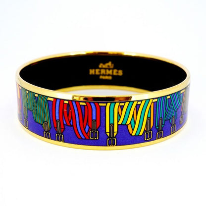 Hermes Bangle Emile GM GP Plated Cloisonne Gold Blue Multicolor Ladies
