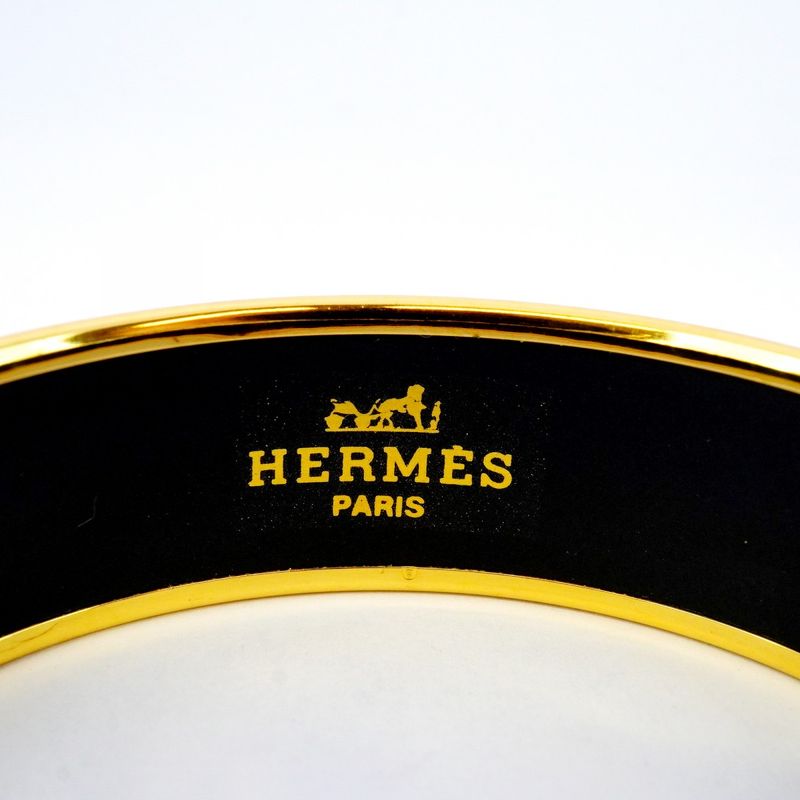 Hermes Bangle Emile GM GP Plated Cloisonne Gold Blue Multicolor Ladies