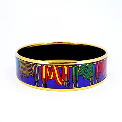 Hermes Bangle Emile GM GP Plated Cloisonne Gold Blue Multicolor Ladies