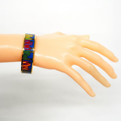 Hermes Bangle Emile GM GP Plated Cloisonne Gold Blue Multicolor Ladies
