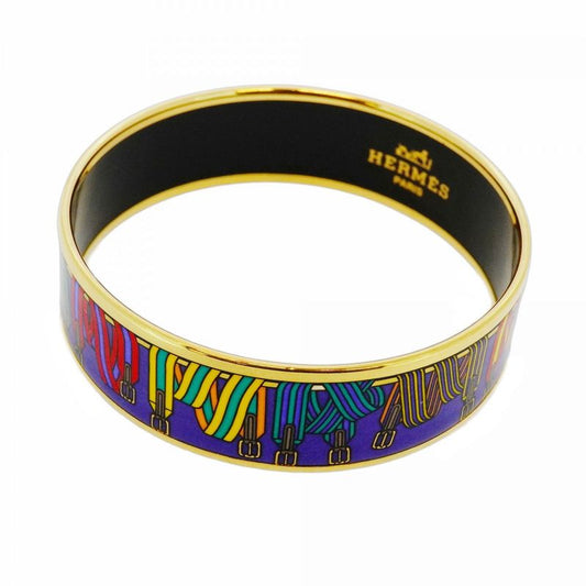 Hermes Bangle Emile GM GP Plated Cloisonne Gold Blue Multicolor Ladies