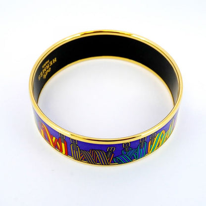 Hermes Bangle Emile GM GP Plated Cloisonne Gold Blue Multicolor Ladies