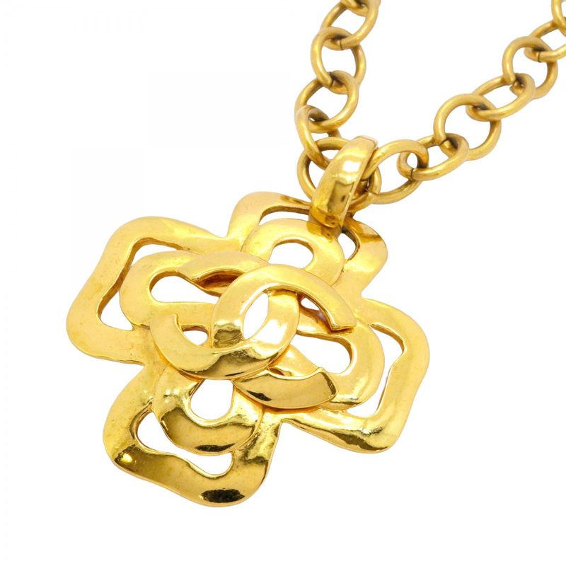 Chanel Necklace Vintage Coco Mark Cross GP Plated Gold Ladies