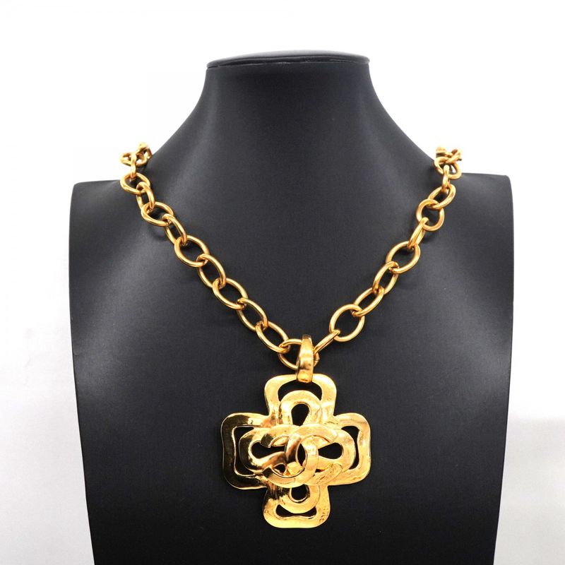 Chanel Necklace Vintage Coco Mark Cross GP Plated Gold Ladies