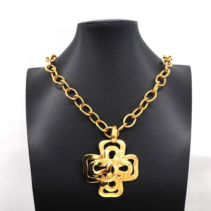 Chanel Necklace Vintage Coco Mark Cross GP Plated Gold Ladies