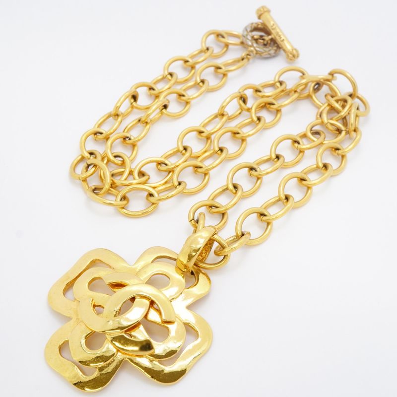 Chanel Necklace Vintage Coco Mark Cross GP Plated Gold Ladies