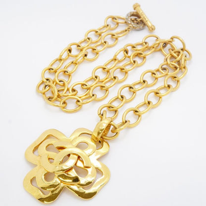 Chanel Necklace Vintage Coco Mark Cross GP Plated Gold Ladies