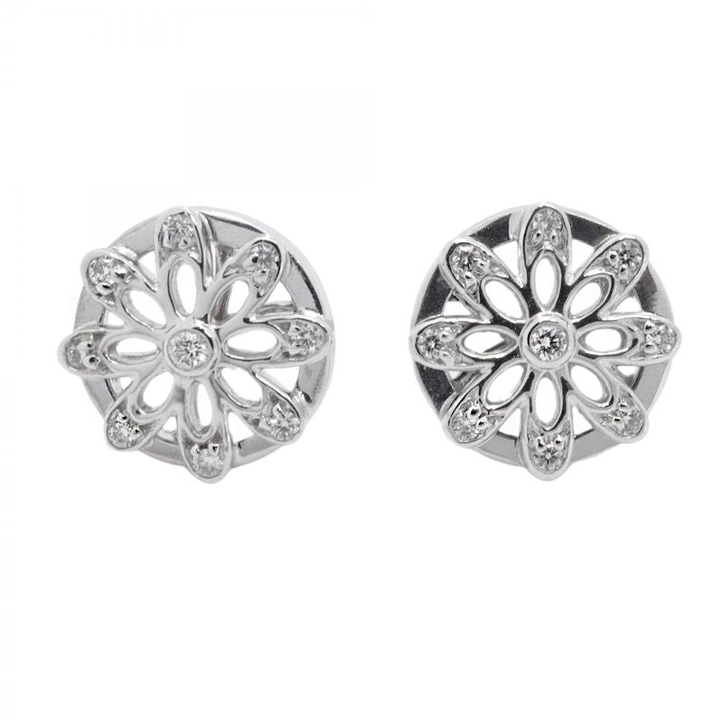 Tiffany & Co Earrings Daisy Flower Motif 18K White Gold White Togo Old Diamond