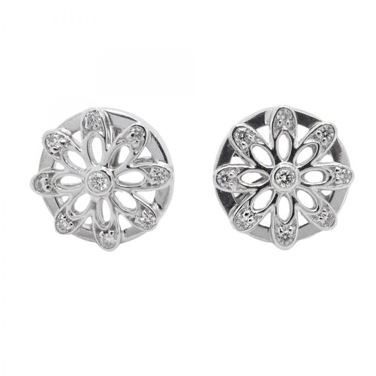 Tiffany & Co Earrings Daisy Flower Motif 18K White Gold White Togo Old Diamond