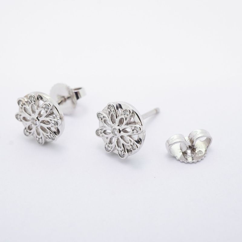 Tiffany & Co Earrings Daisy Flower Motif 18K White Gold White Togo Old Diamond