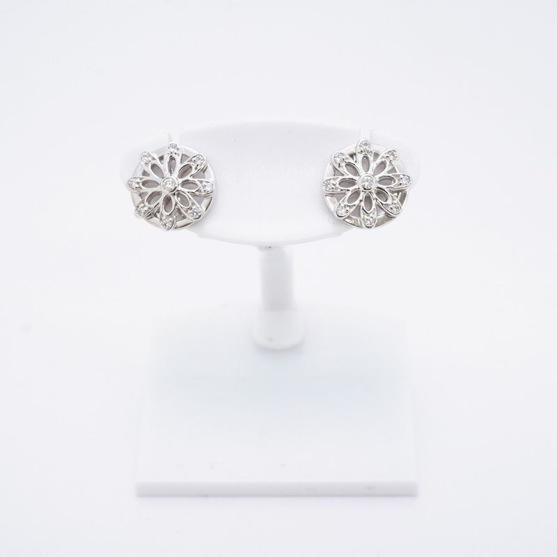 Tiffany & Co Earrings Daisy Flower Motif 18K White Gold White Togo Old Diamond