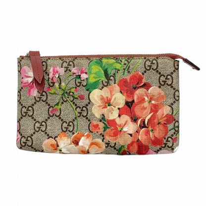 Gucci Pouch GG Blooms 403006 PVC Brown Multicolor Silver Hardware Women's