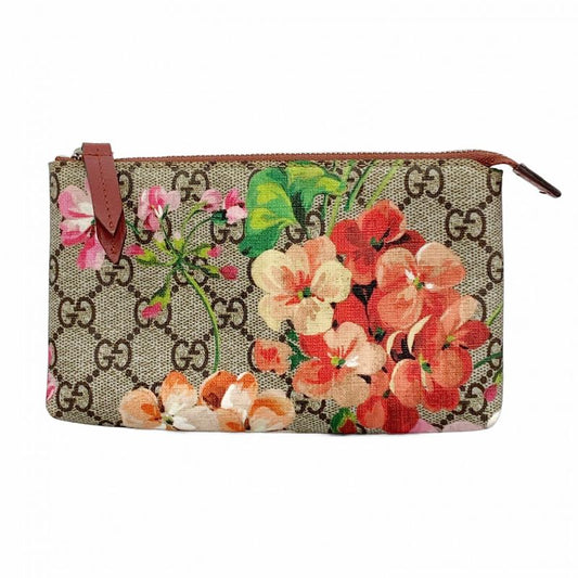 Gucci Pouch GG Blooms 403006 PVC Brown Multicolor Silver Hardware Women's