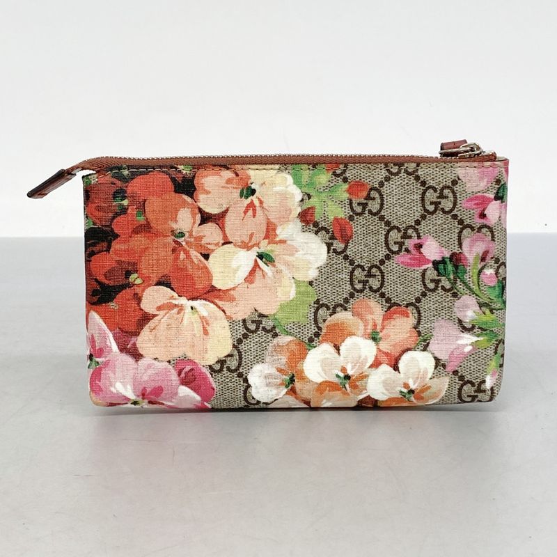 Gucci Pouch GG Blooms 403006 PVC Brown Multicolor Silver Hardware Women's