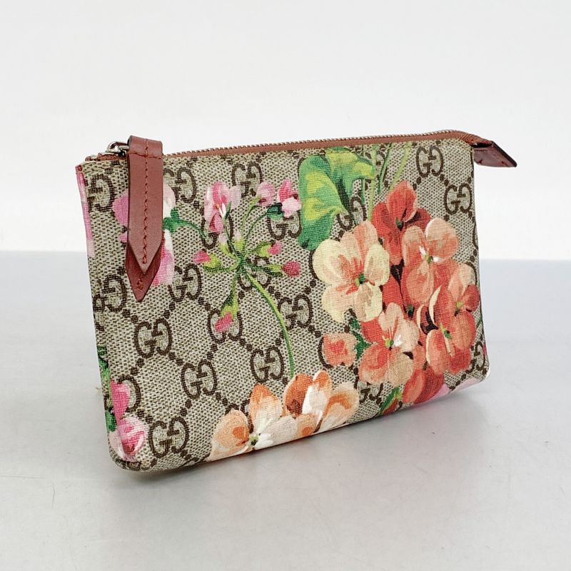 Gucci Pouch GG Blooms 403006 PVC Brown Multicolor Silver Hardware Women's