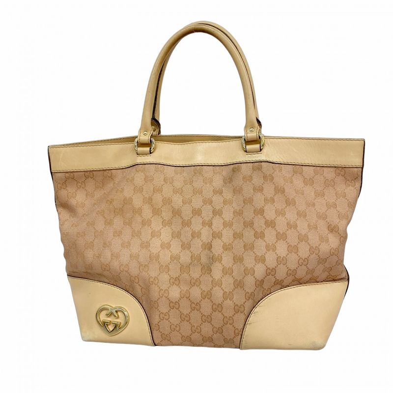 Gucci Tote Bag GG Canvas Lovely 257071 Canvas Brown Pink Gold Hardware Women's
