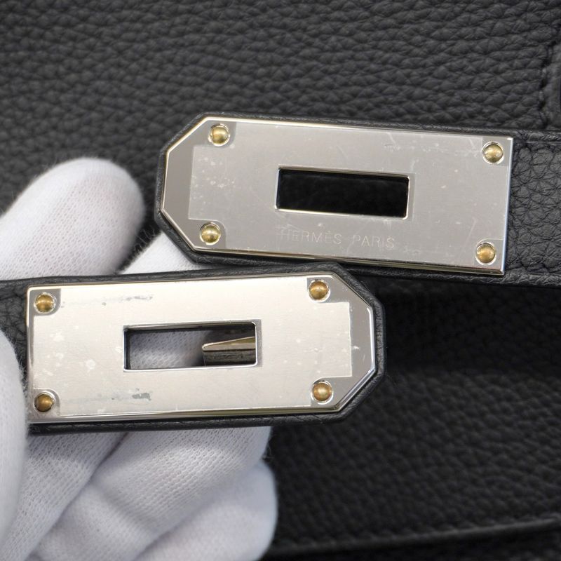 Hermes Handbag Haut À Courroies HAC 40 Togo Black Silver Hardware W Engraved