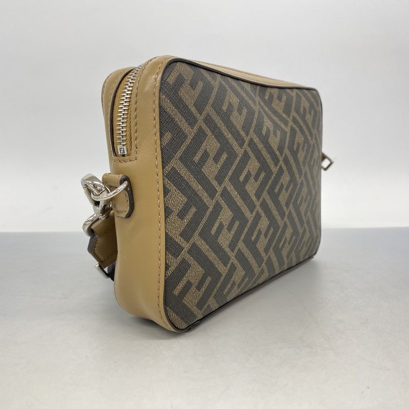 Fendi Shoulder Bag Zucca Diagonal PVC Brown Black Silver Hardware Men's