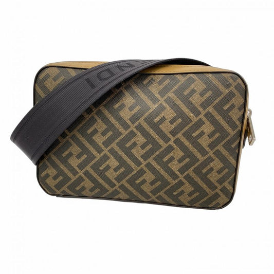 Fendi Shoulder Bag Zucca Diagonal PVC Brown Black Silver Hardware Men's