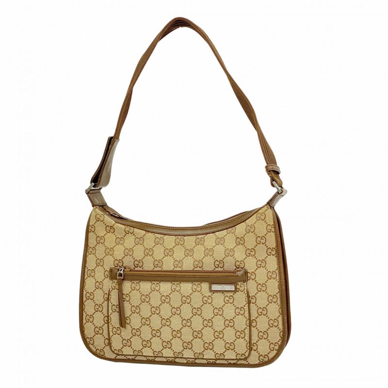 Gucci Shoulder Bag GG Canvas 001 4198 Canvas Brown Silver Hardware Women