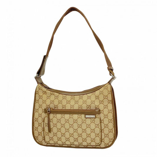 Gucci Shoulder Bag GG Canvas 001 4198 Canvas Brown Silver Hardware Women