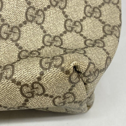 Gucci Tote Bag GG Supreme 211137 PVC Brown White Silver Hardware Women's