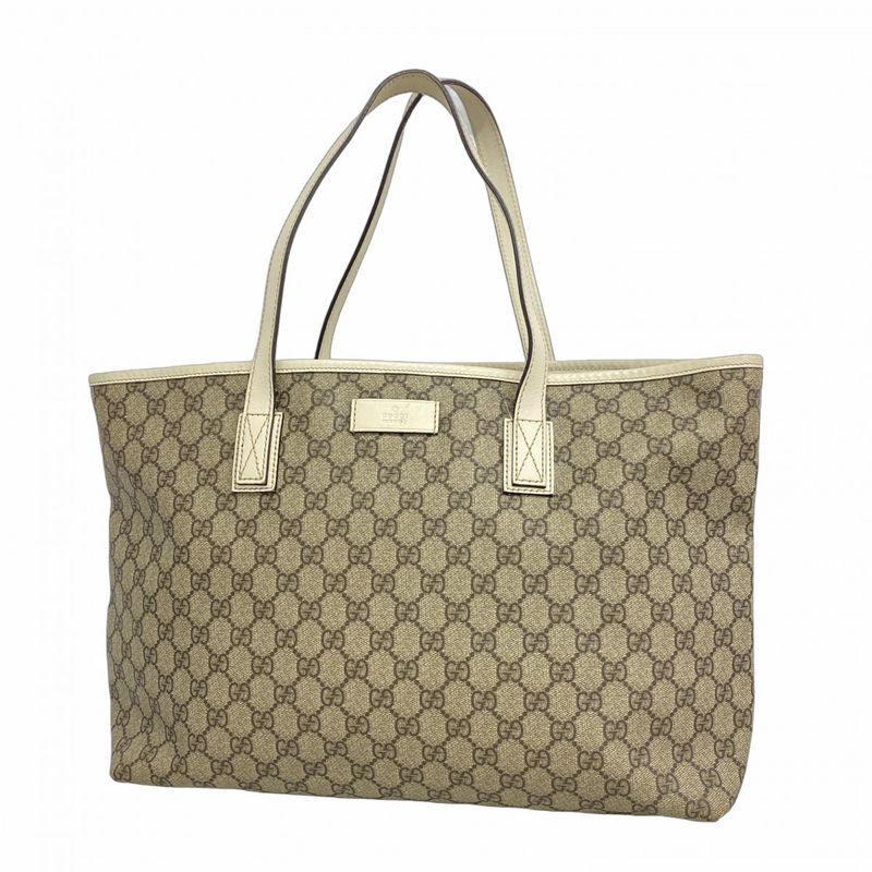 Gucci Tote Bag GG Supreme 211137 PVC Brown White Silver Hardware Women's