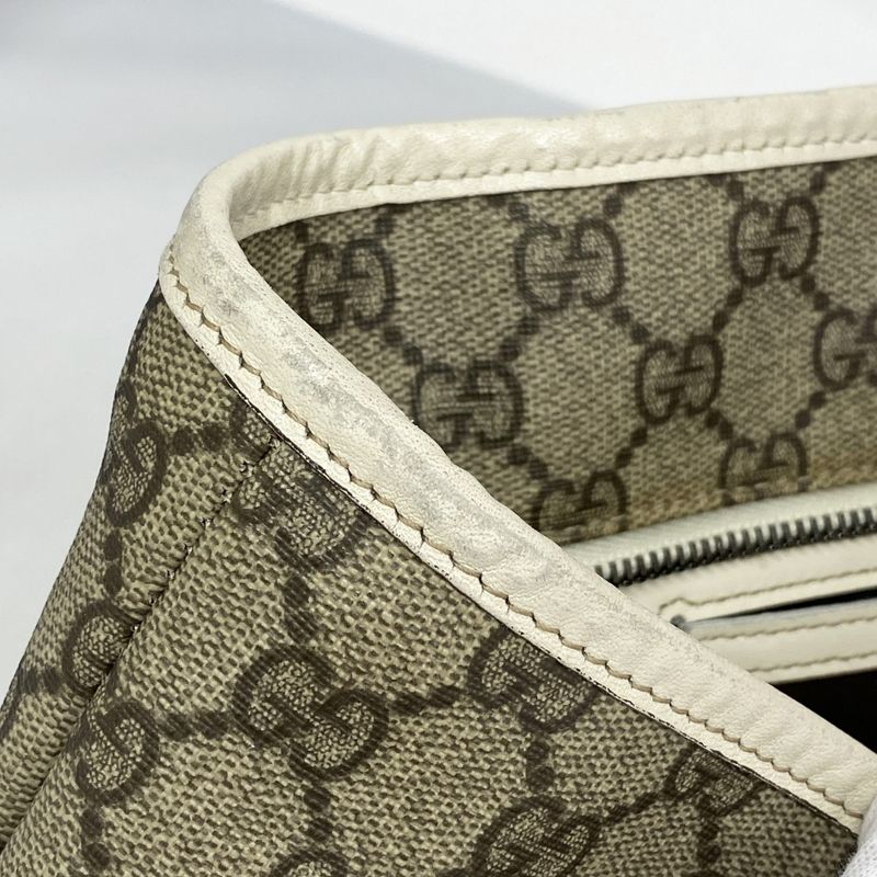 Gucci Tote Bag GG Supreme 211137 PVC Brown White Silver Hardware Women's