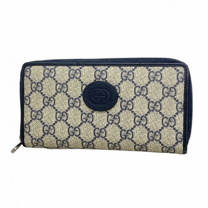 Gucci Long Wallet GG Supreme 673003 PVC Navy Beige Silver Hardware Men Women