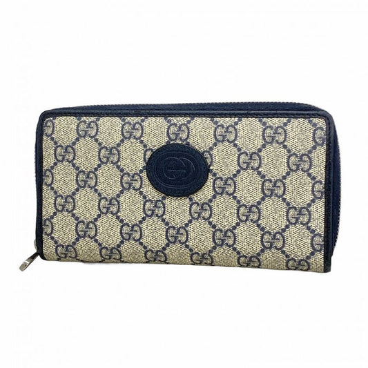 Gucci Long Wallet GG Supreme 673003 PVC Navy Beige Silver Hardware Men Women